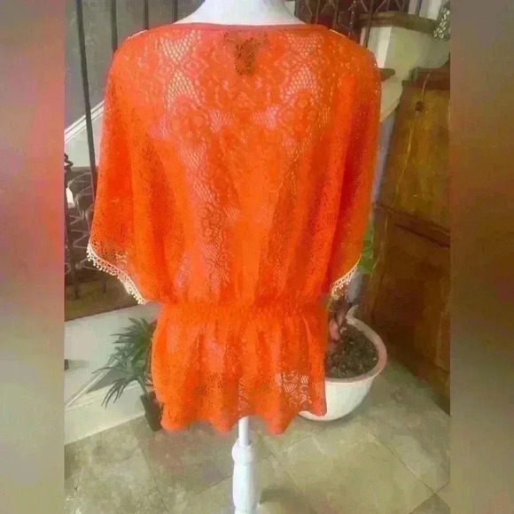 Lola B orange and cream swimsuit cover up. Silver studded in front. NWOT. Large. - Picture 7 of 13